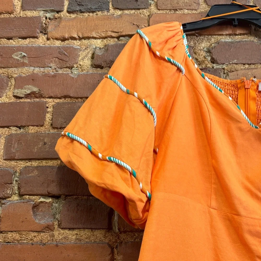 Karlie Sweetheart Orange Puff Sleeve Mini Dress NWT Size Large - Picture 5 of 7